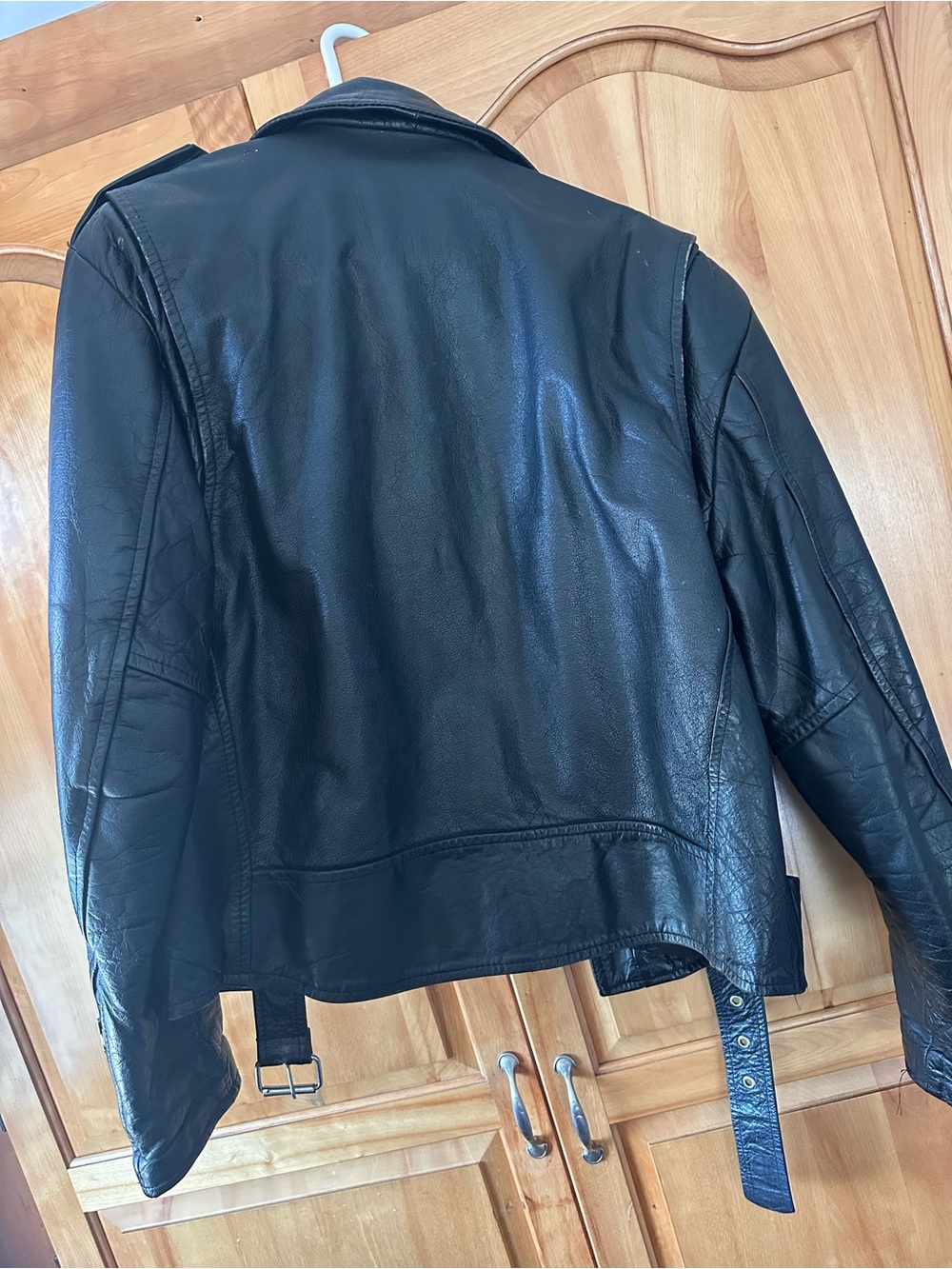 Wilson Black Leather Vintage Bomber-Style Motorcycle Jacket - Picture 2 of 3